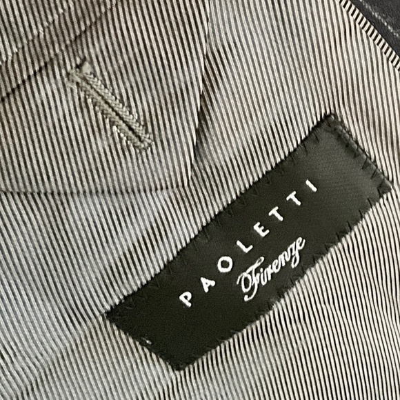 Paoletti x Marzotto Men’s/Unisex Blazer Pinstripe Elbow patches Navy/Gray Sz 44R - Picture 9 of 15